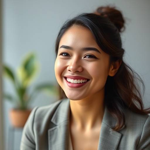 Iemand die zelfverzekerd glimlacht na een succesvol mock interview.
